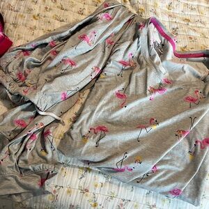 Secret Treasures Grey Lounge Set with Pink Flamingo Print